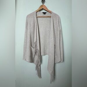 C By Bloomingdale's Open Front Fringe 2-Ply Cashmere Cardigan Pockets Size S